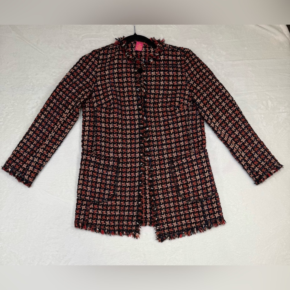 Catherine Malandrino Red And Navy Blue Tweed Blazer PXS work wear office Easter